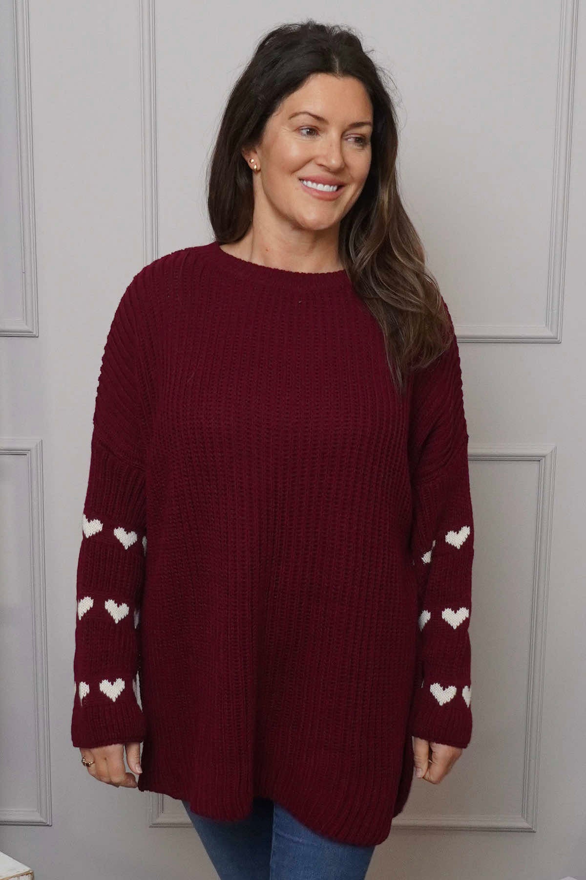 Irma Heart Sleeve Knitted Jumper Wine