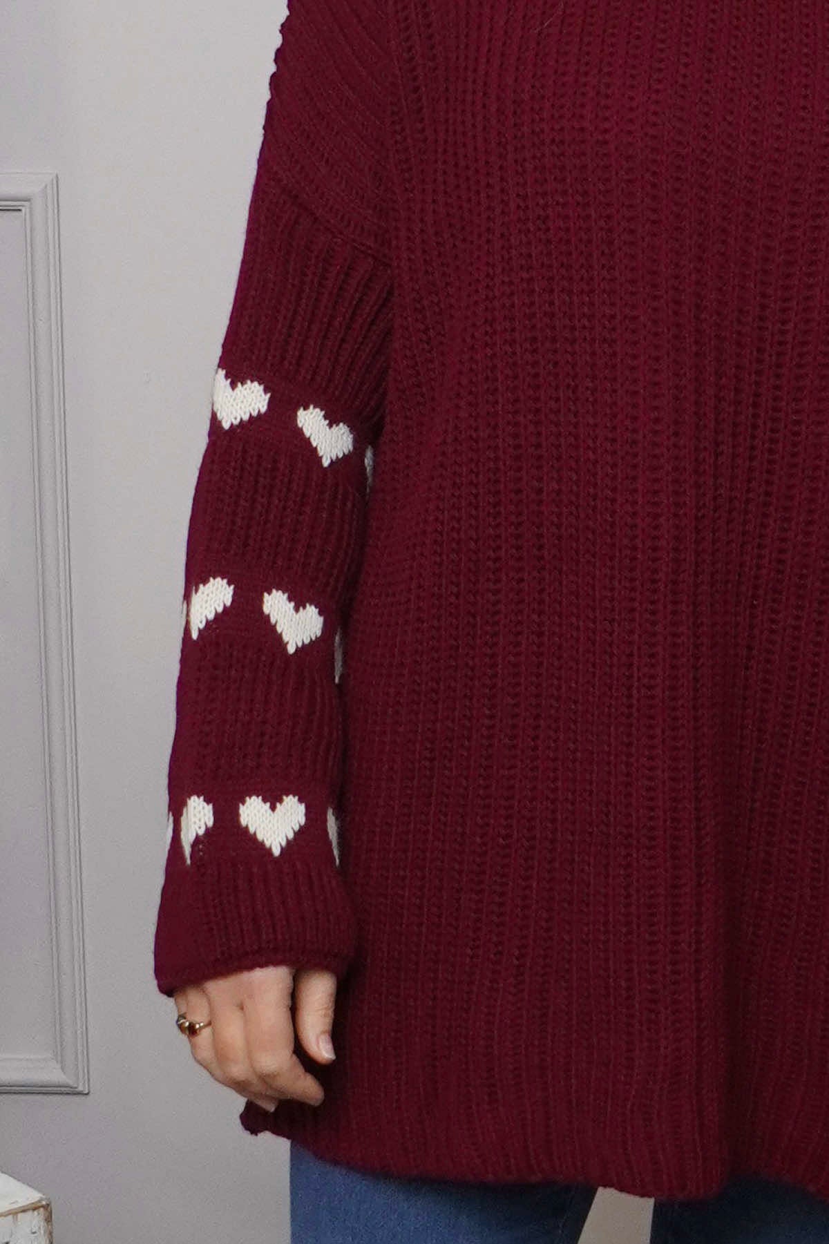 Irma Heart Sleeve Knitted Jumper Wine