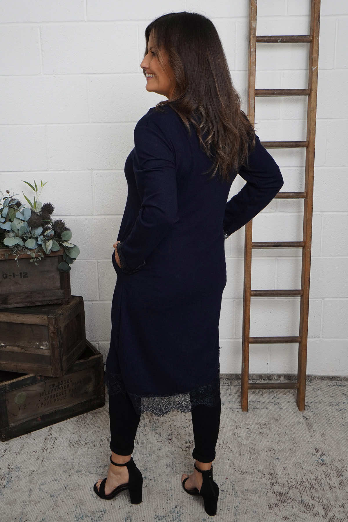 Merinda Lace Detail Dress Navy