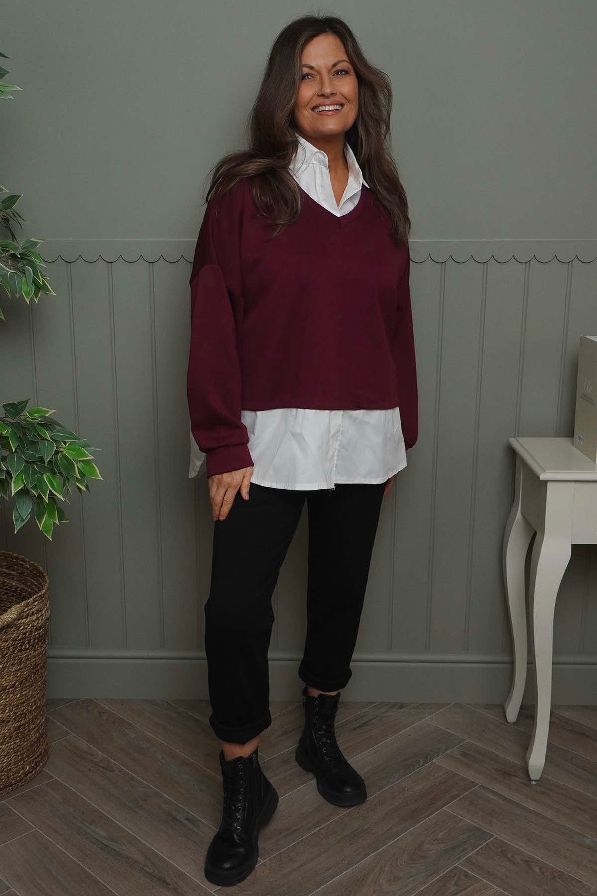 Leilani Collared Top Wine