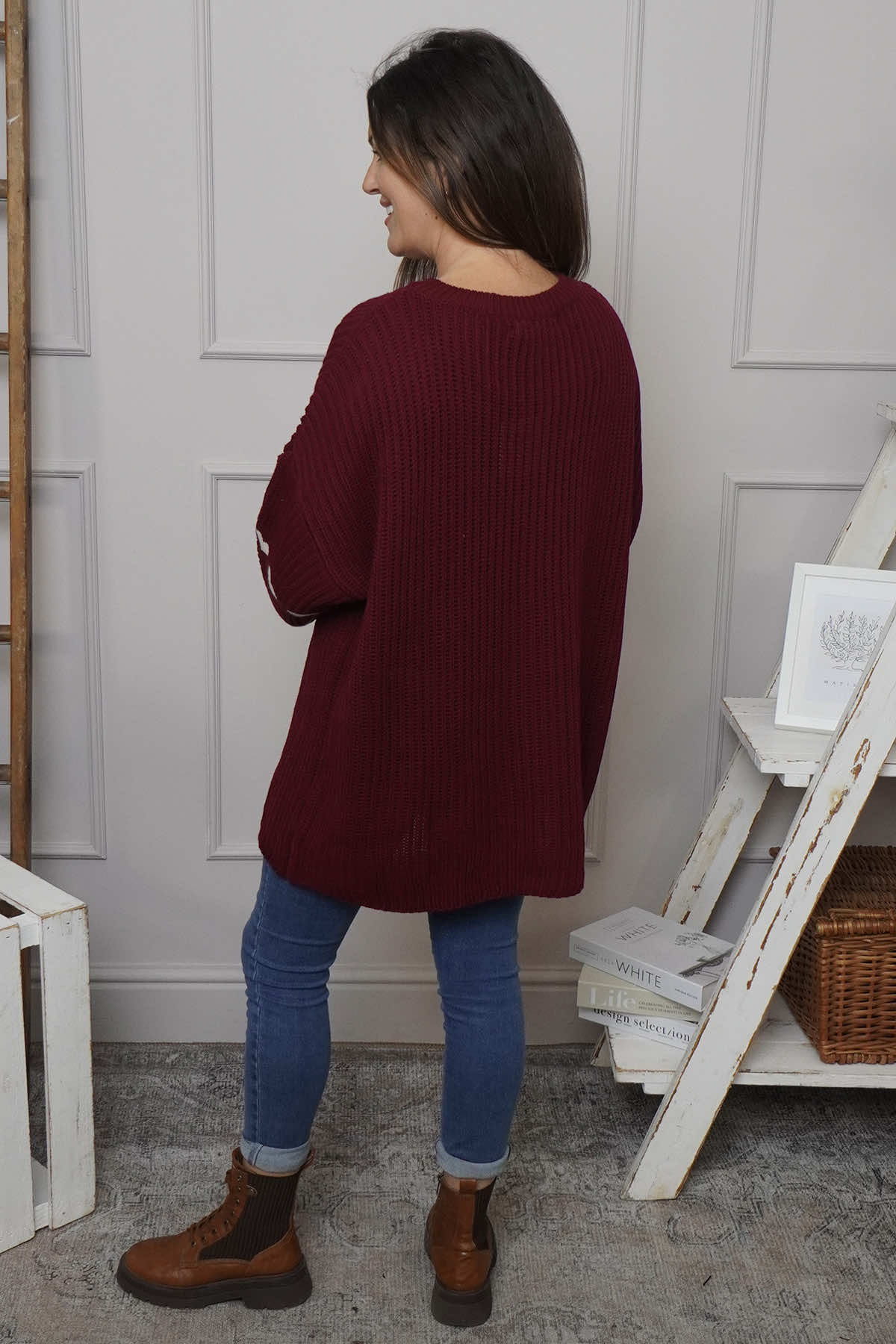 Irma Heart Sleeve Knitted Jumper Wine