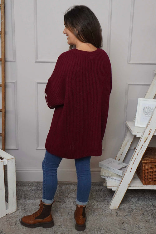 Irma Heart Sleeve Knitted Jumper Wine - Image 4