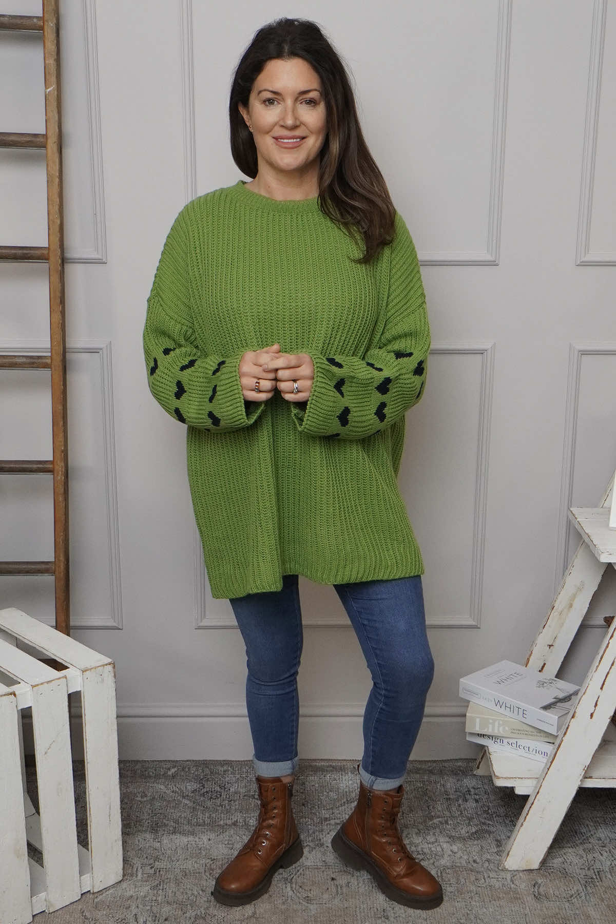 Irma Heart Sleeve Knitted Jumper Green