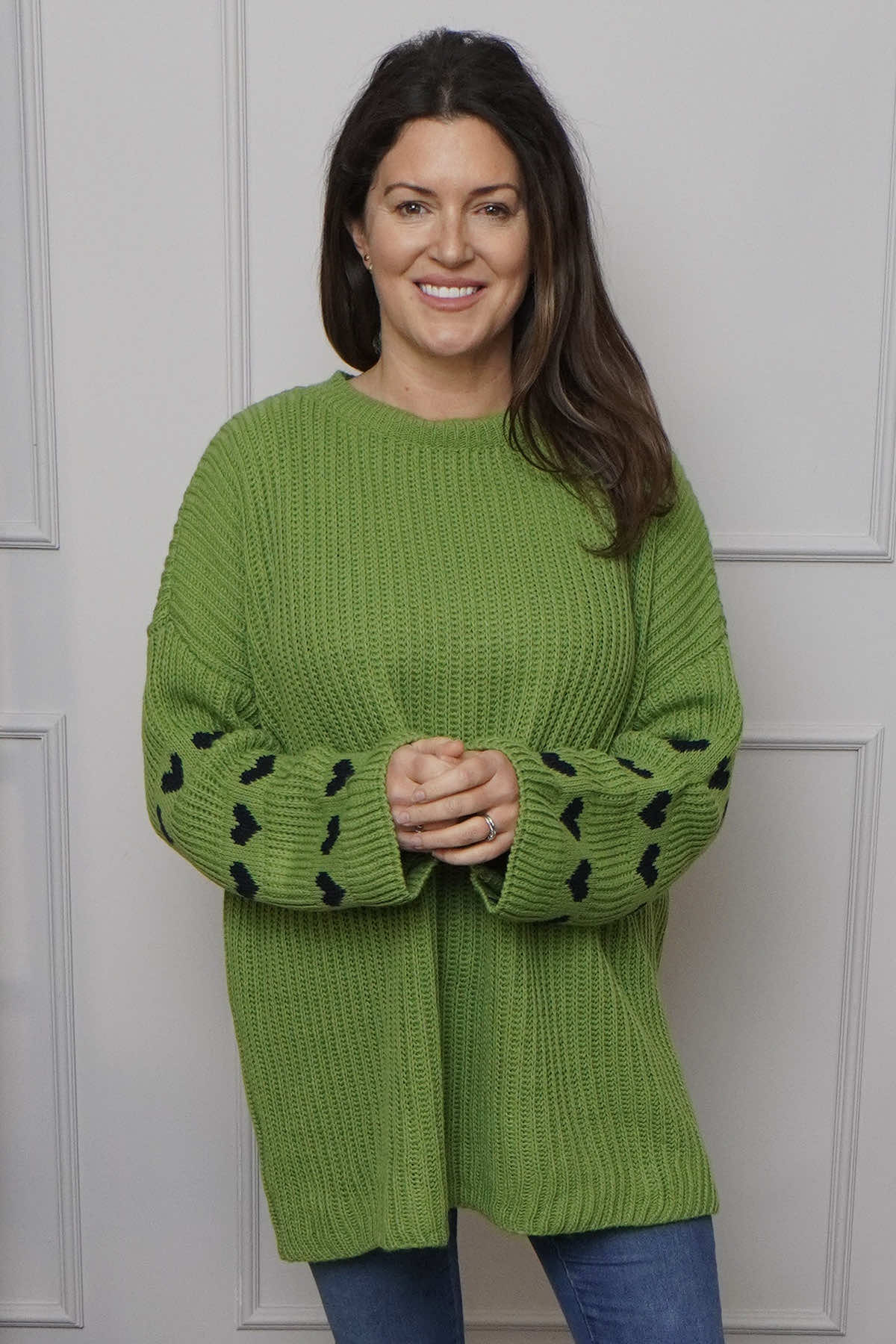 Irma Heart Sleeve Knitted Jumper Green