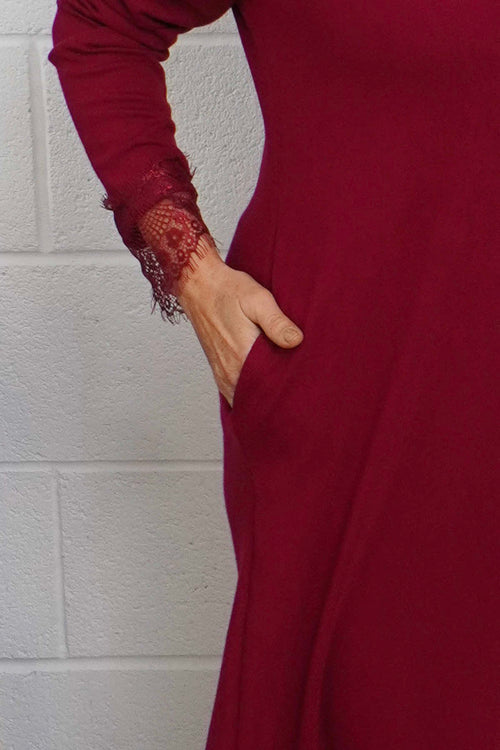 Merinda Lace Detail Dress Wine - Image 3