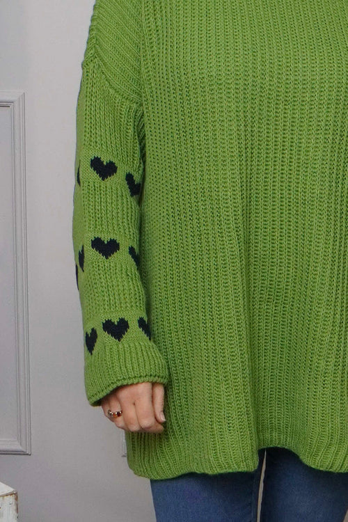 Irma Heart Sleeve Knitted Jumper Green - Image 3