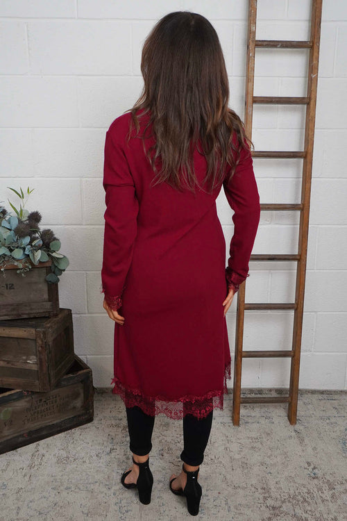 Merinda Lace Detail Dress Wine - Image 4