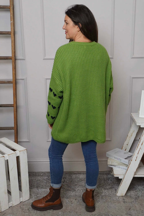 Irma Heart Sleeve Knitted Jumper Green - Image 4