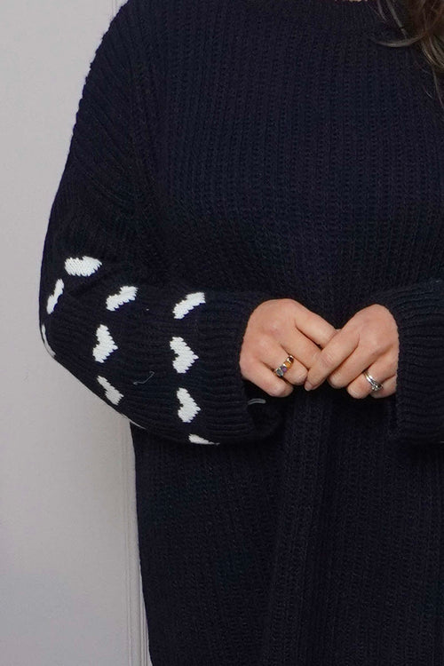 Irma Heart Sleeve Knitted Jumper Navy - Image 3