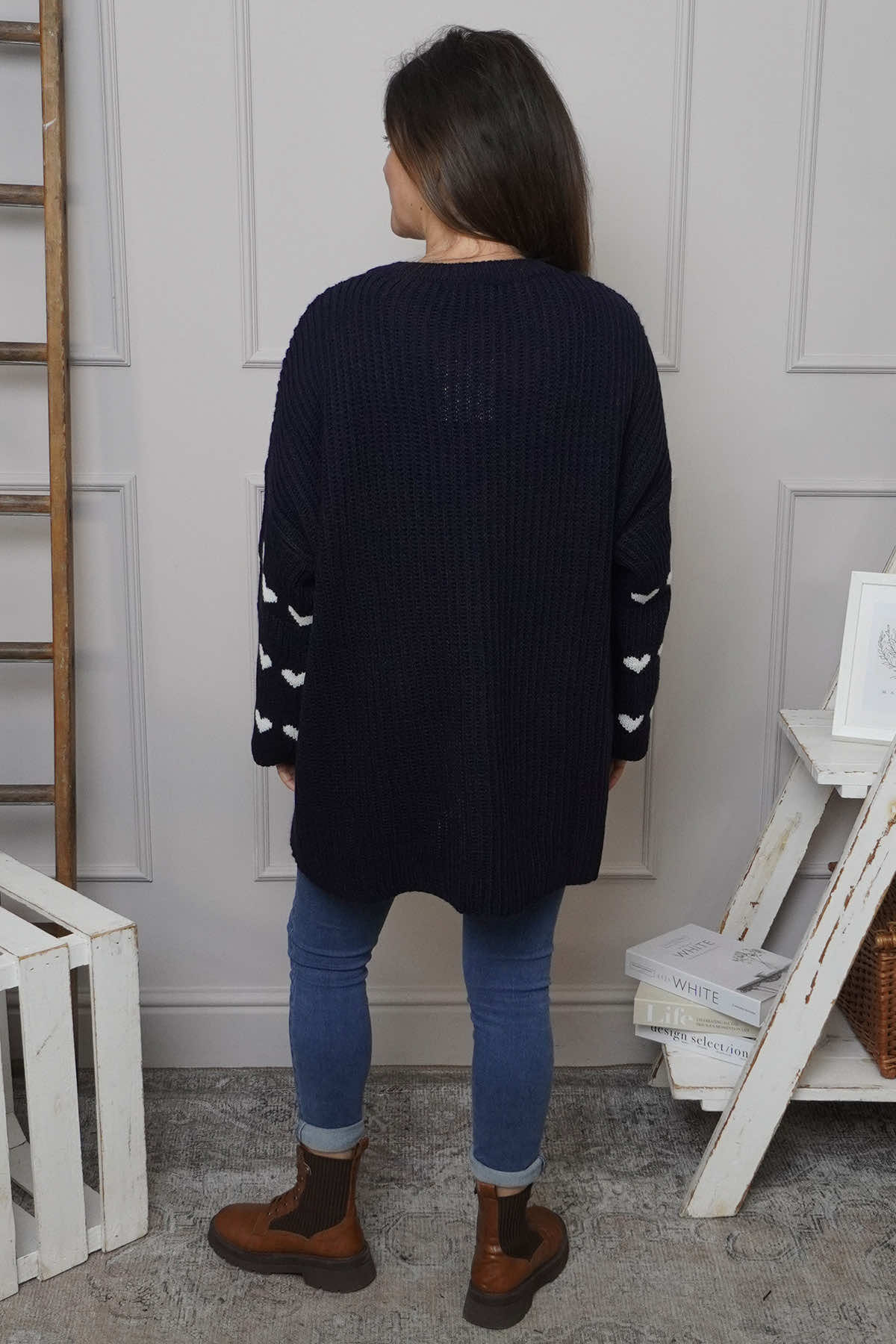 Irma Heart Sleeve Knitted Jumper Navy