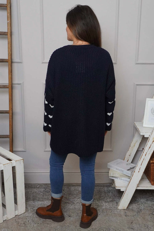 Irma Heart Sleeve Knitted Jumper Navy - Image 4