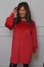 Zannah Button Back Tunic Red Red - Zannah Button Back Tunic Red