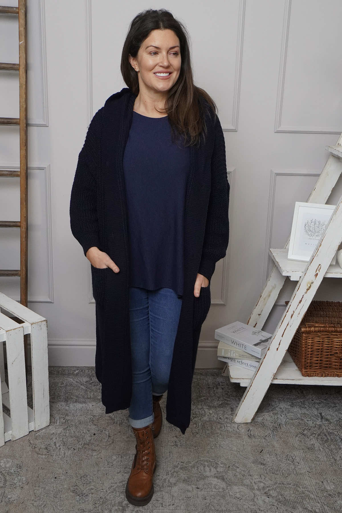 Alison Hooded Knitted Jacket Navy