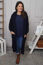 Alison Hooded Knitted Jacket Navy Navy - Alison Hooded Knitted Jacket Navy