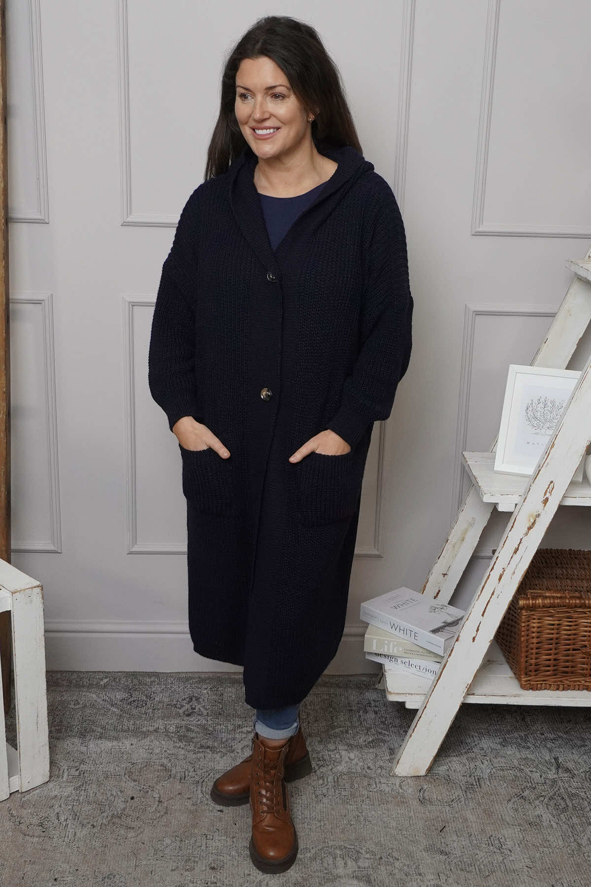Alison Hooded Knitted Jacket Navy
