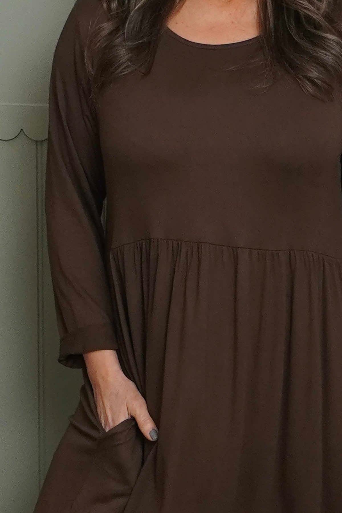 Kylie Long Sleeve Dress Cocoa