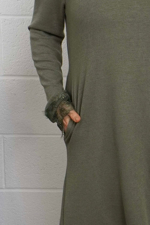 Merinda Lace Detail Dress Khaki - Image 3