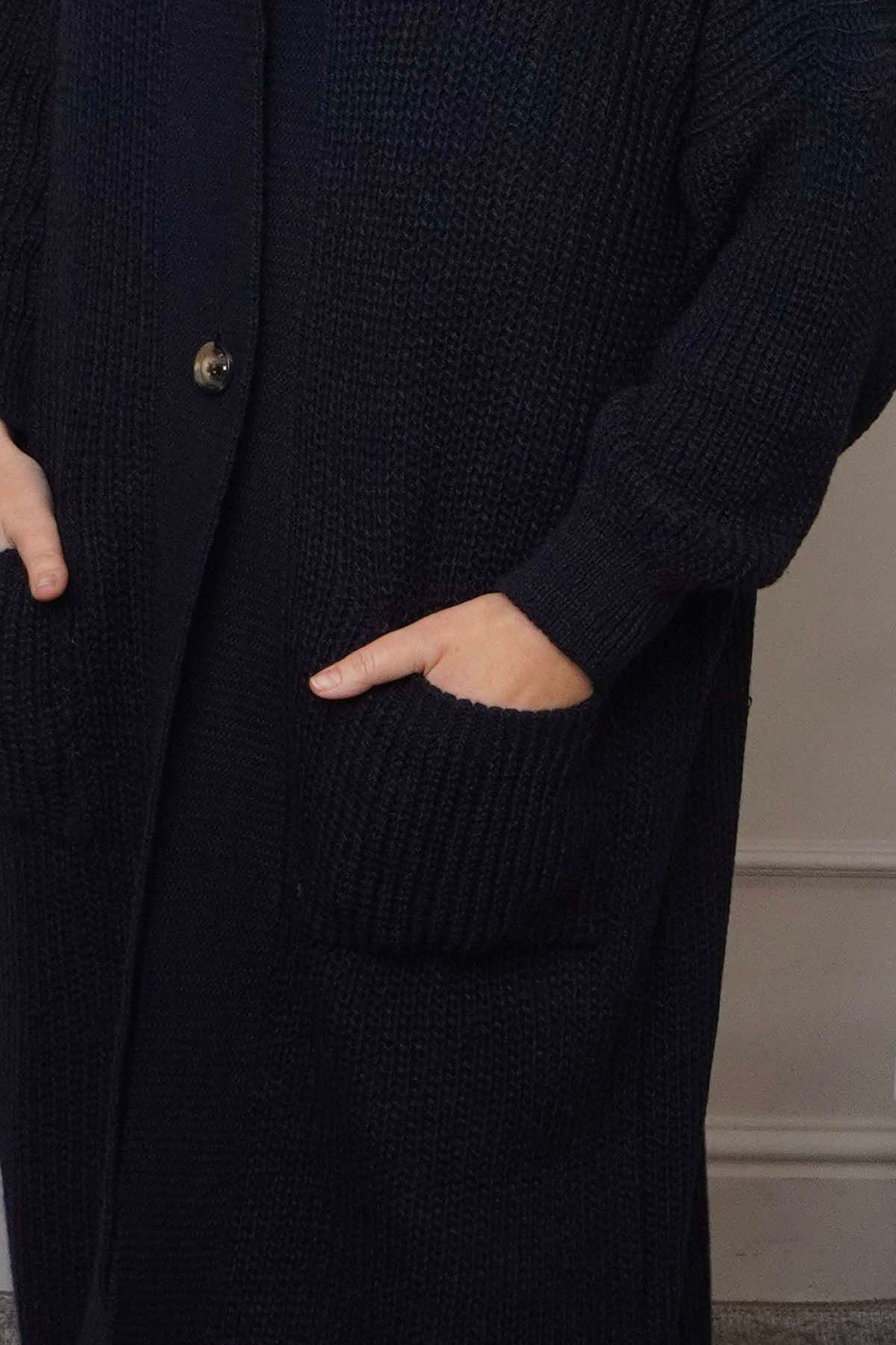 Alison Hooded Knitted Jacket Navy