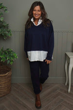 Leilani Collared Top Navy Navy - Leilani Collared Top Navy