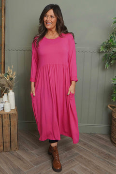 Kylie Long Sleeve Dress Fuchsia