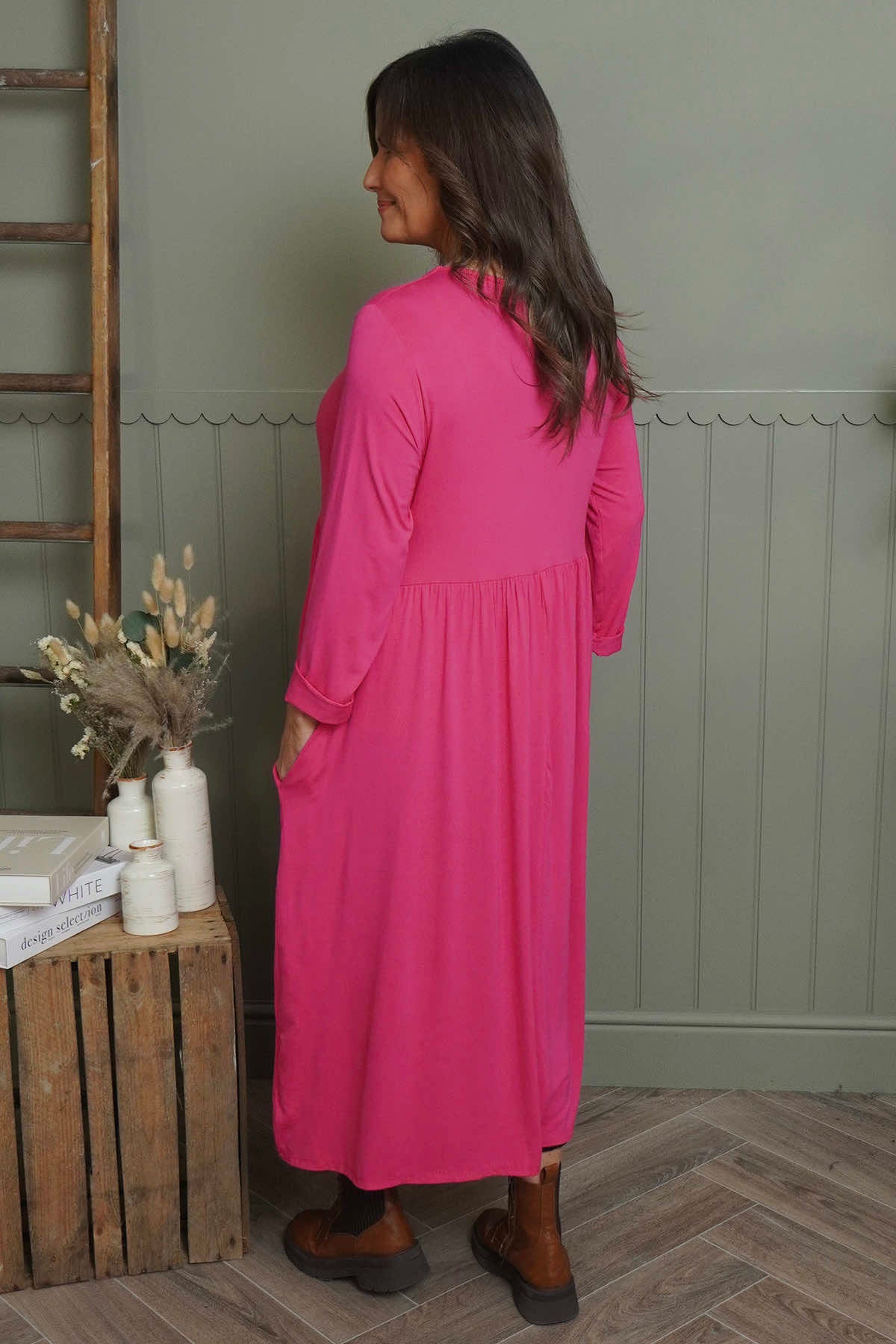 Kylie Long Sleeve Dress Fuchsia