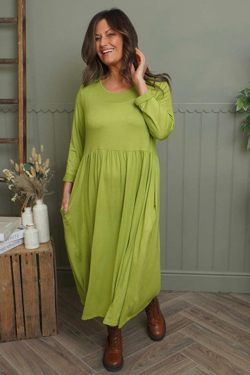 Kylie Long Sleeve Dress Lime - Image 1