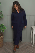 Clarissa V-Neck Cotton Dress Navy Navy - Clarissa V-Neck Cotton Dress Navy