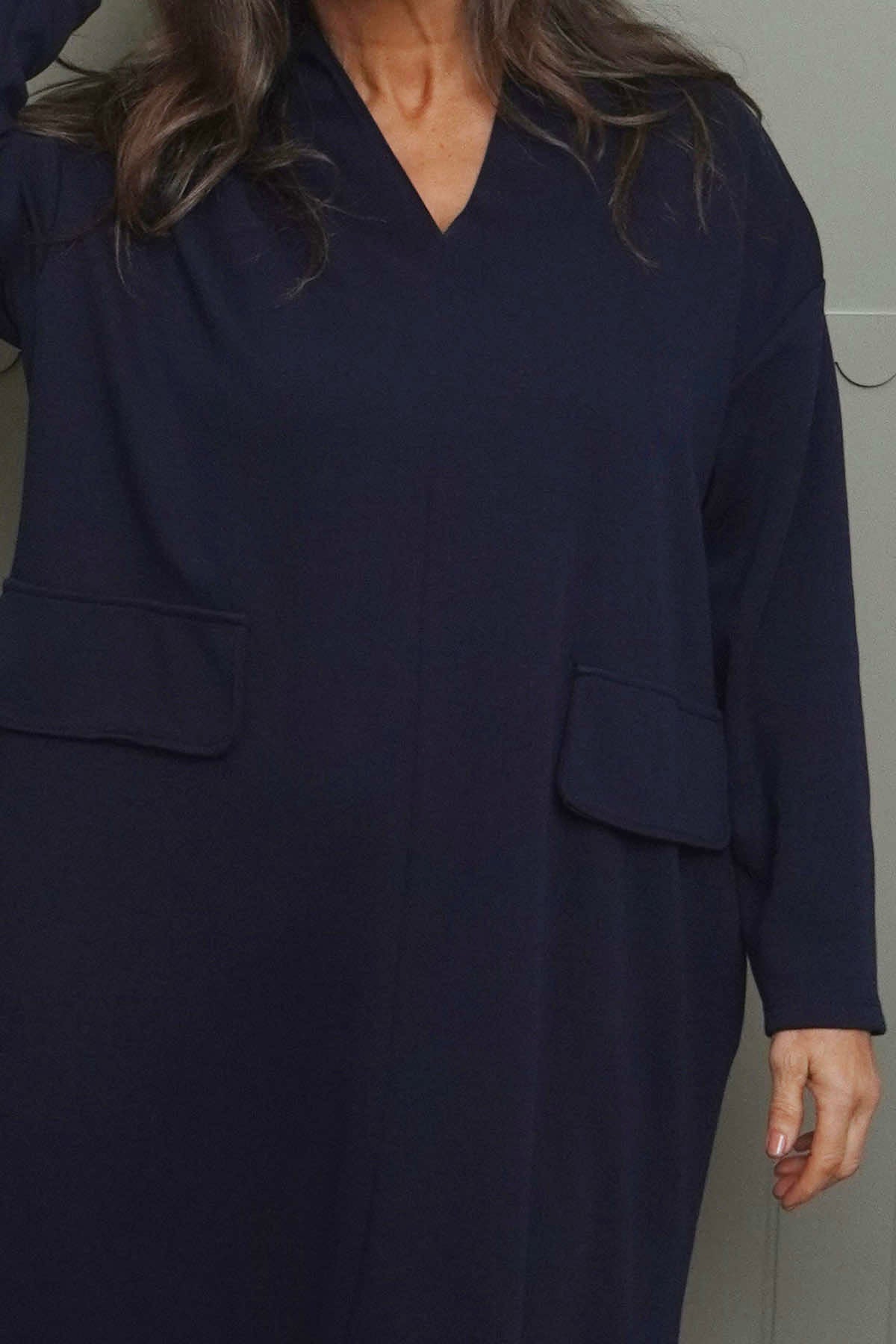 Clarissa V-Neck Cotton Dress Navy