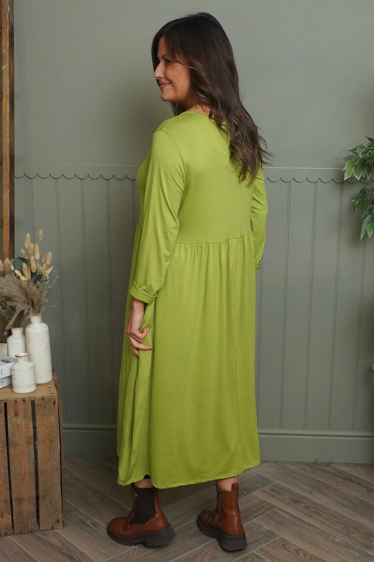 Kylie Long Sleeve Dress Lime