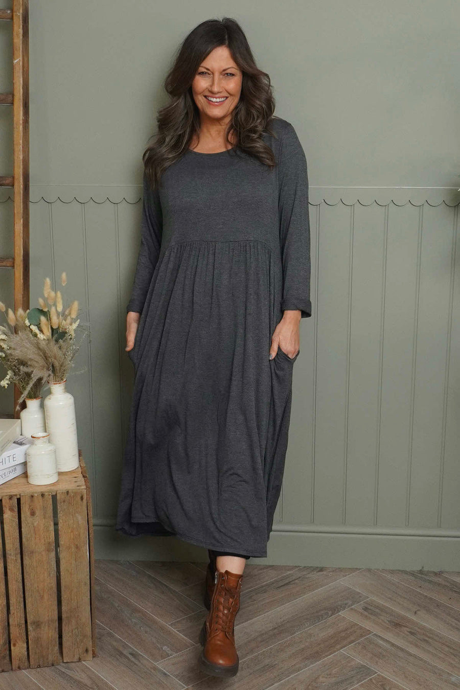 Kylie Long Sleeve Dress Marl Charcoal
