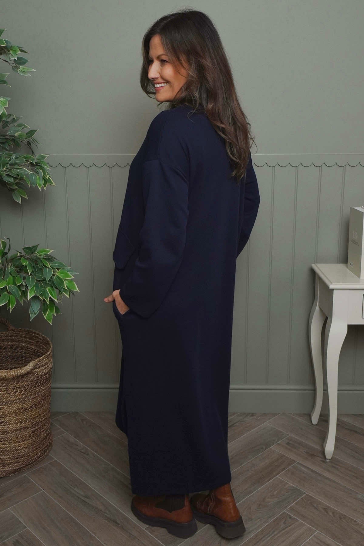 Clarissa V-Neck Cotton Dress Navy