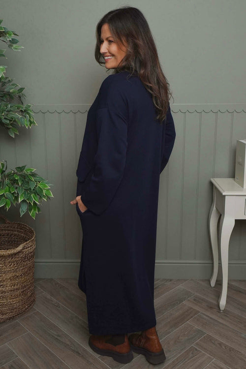 Clarissa V-Neck Cotton Dress Navy - Image 4