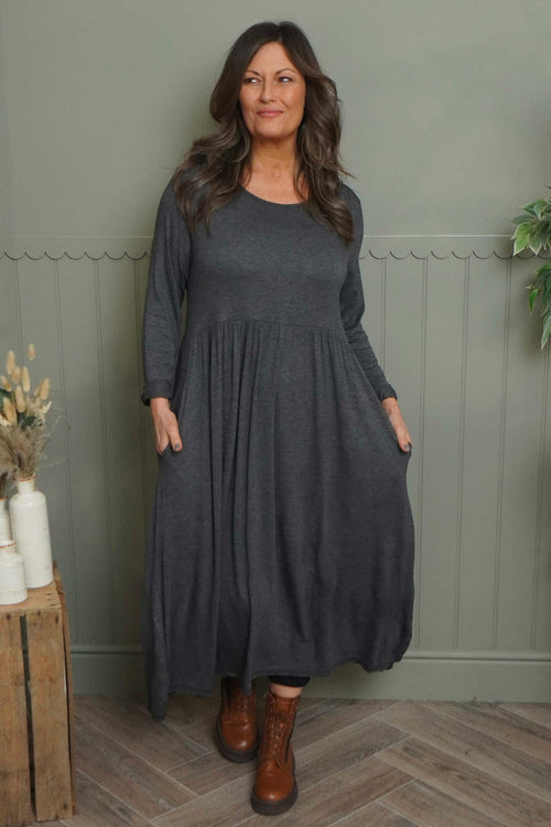 Kylie Long Sleeve Dress Marl Charcoal - Image 2