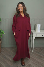 Clarissa V-Neck Cotton Dress Wine Wine - Clarissa V-Neck Cotton Dress Wine