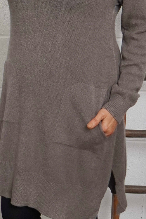 Elisa Pocket Knitted Tunic Mocha - Image 3