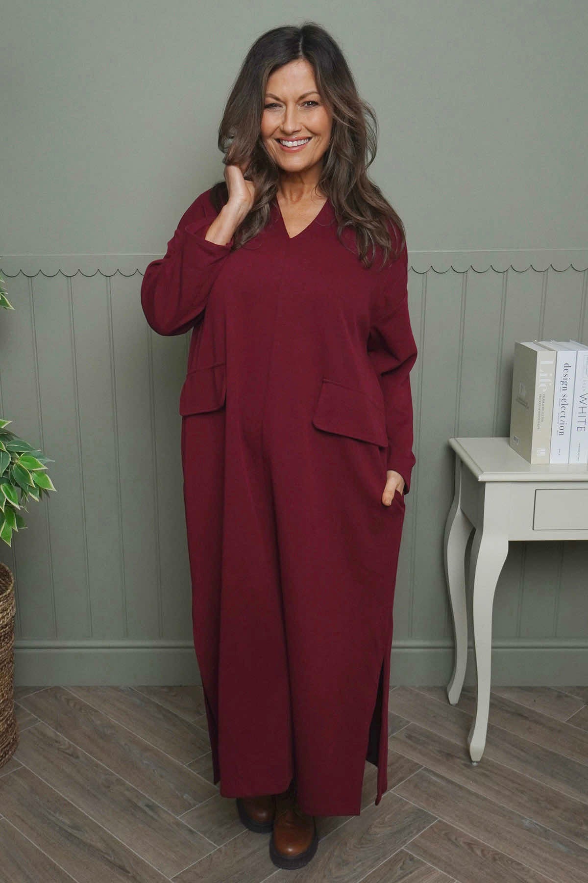 Clarissa V-Neck Cotton Dress Wine