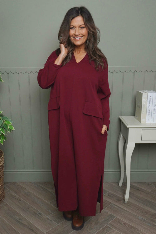 Clarissa V-Neck Cotton Dress Wine - Image 2