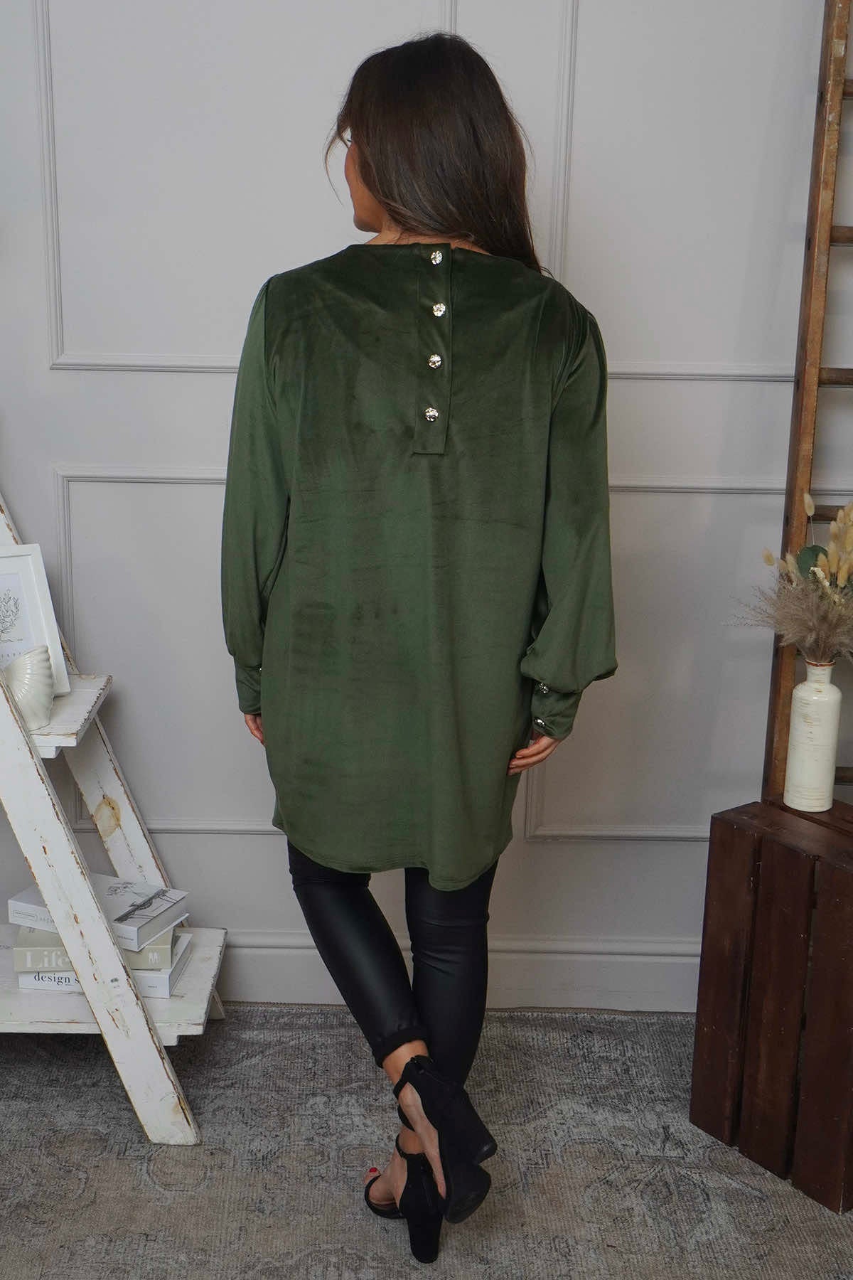 Zannah Button Back Tunic Khaki
