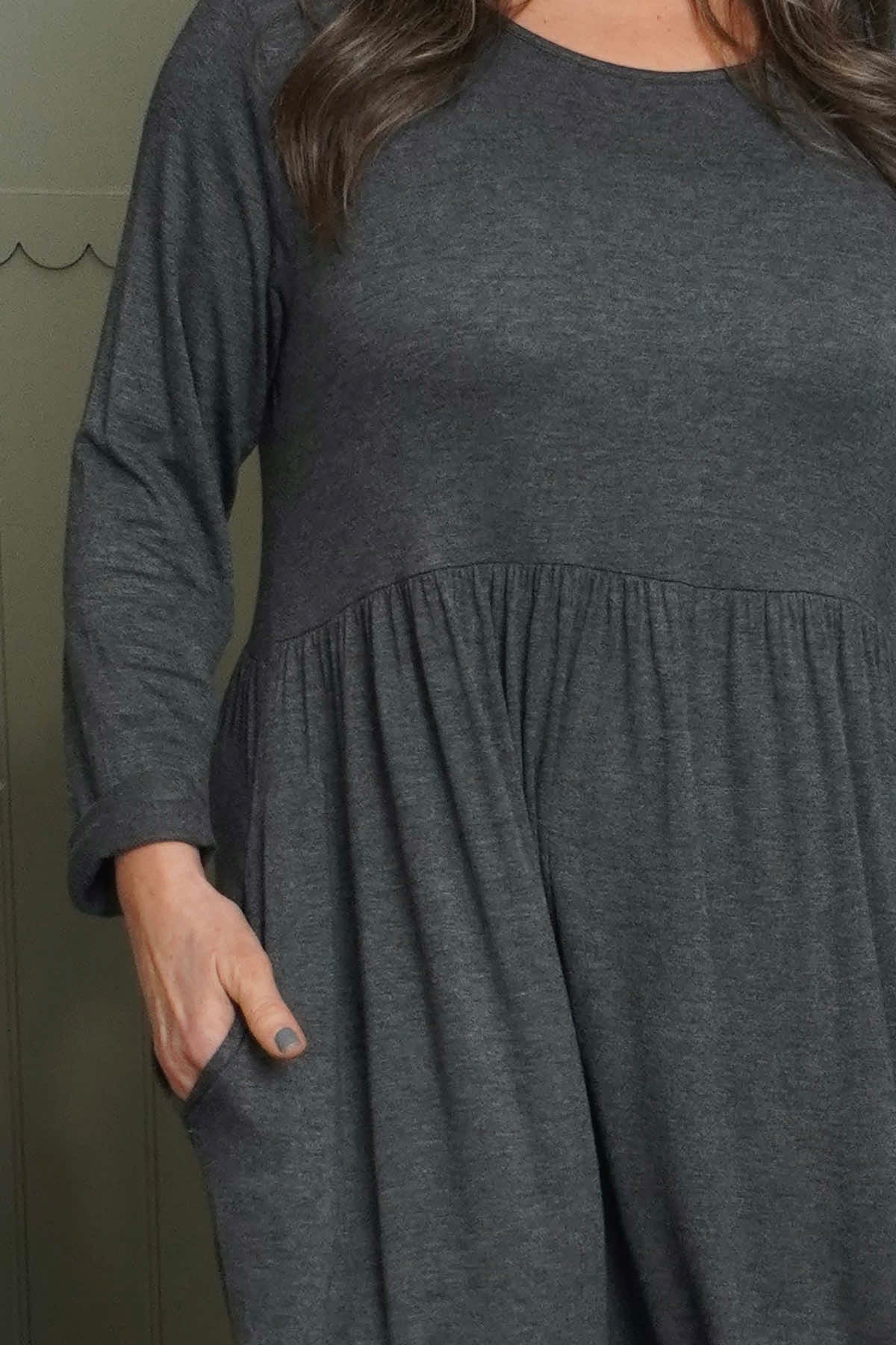 Kylie Long Sleeve Dress Marl Charcoal