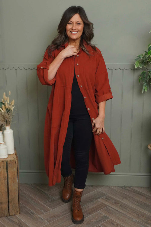 Lecia Needlecord Shirt Dress Burnt Orange - Image 2