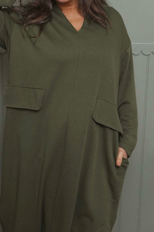 Clarissa V-Neck Cotton Dress Khaki - Image 3