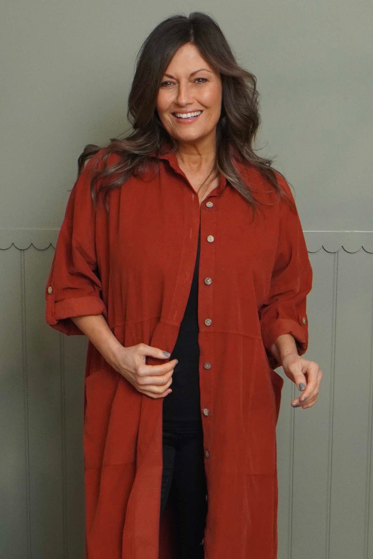 Lecia Needlecord Shirt Dress Burnt Orange