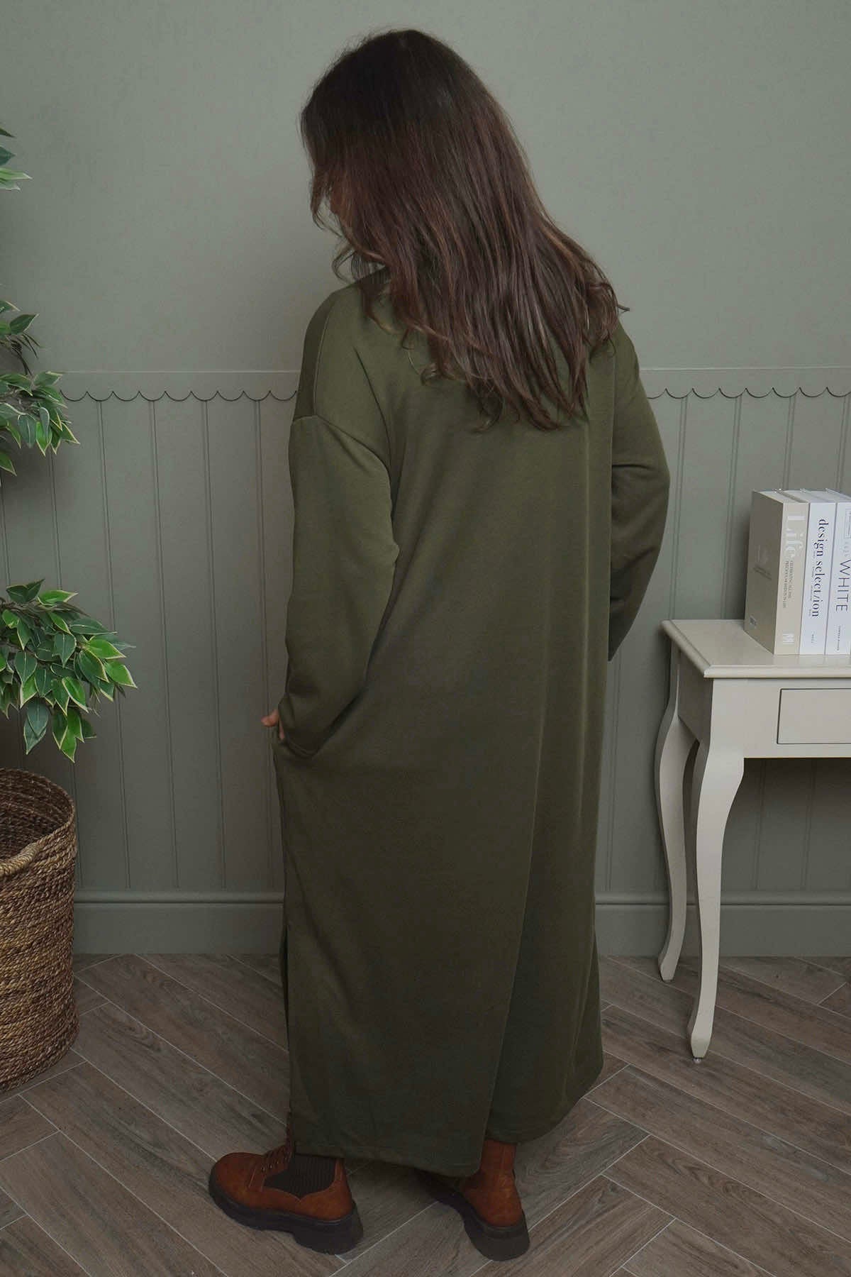 Clarissa V-Neck Cotton Dress Khaki