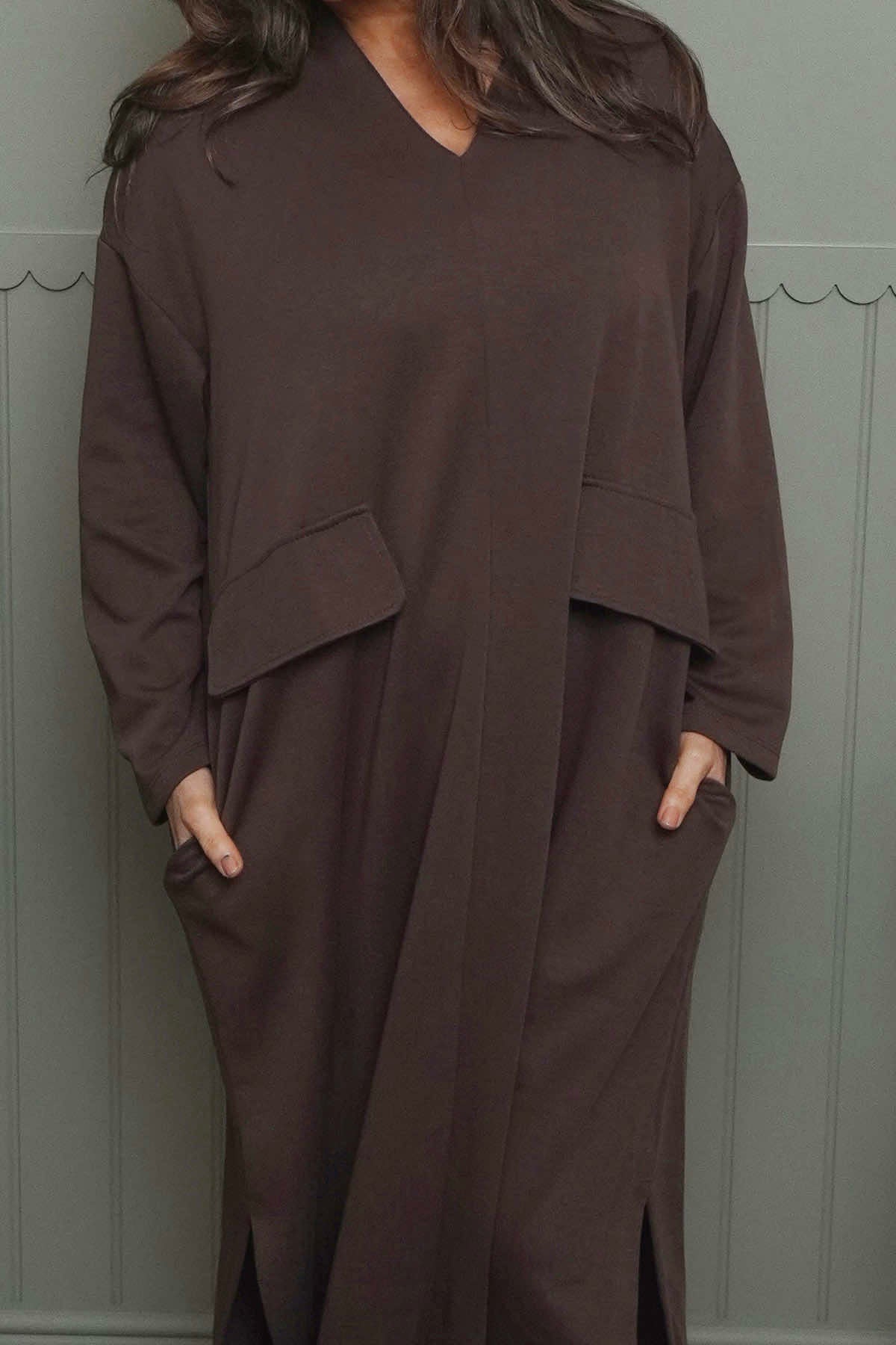 Clarissa V-Neck Cotton Dress Cocoa