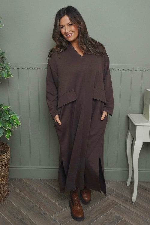 Clarissa V-Neck Cotton Dress Cocoa - Image 2