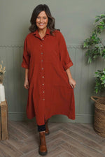 Lecia Needlecord Shirt Dress Burnt Orange Burnt Orange - Lecia Needlecord Shirt Dress Burnt Orange