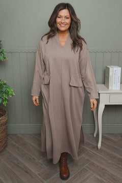 Clarissa V-Neck Cotton Dress Mocha