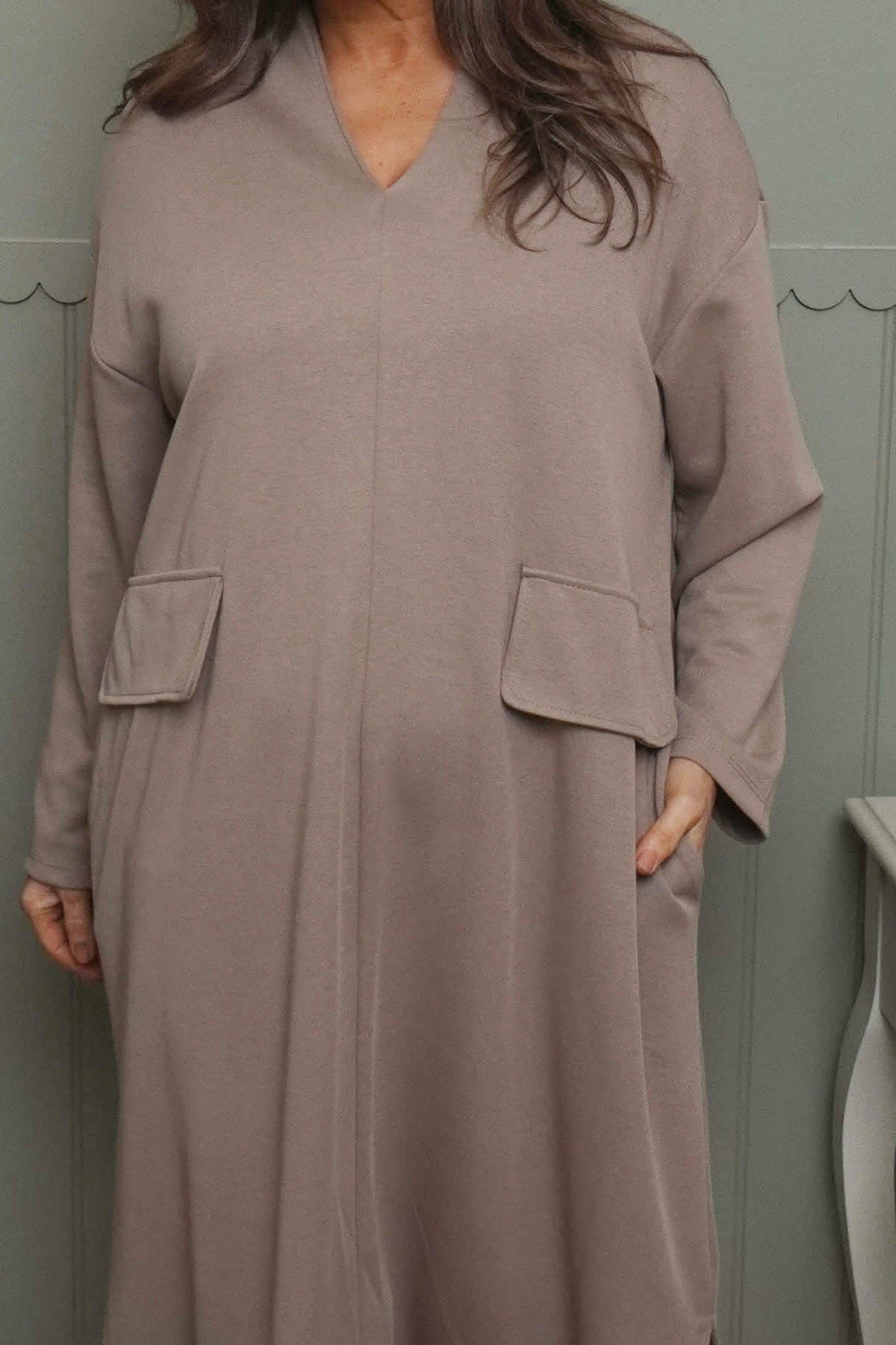 Clarissa V-Neck Cotton Dress Mocha