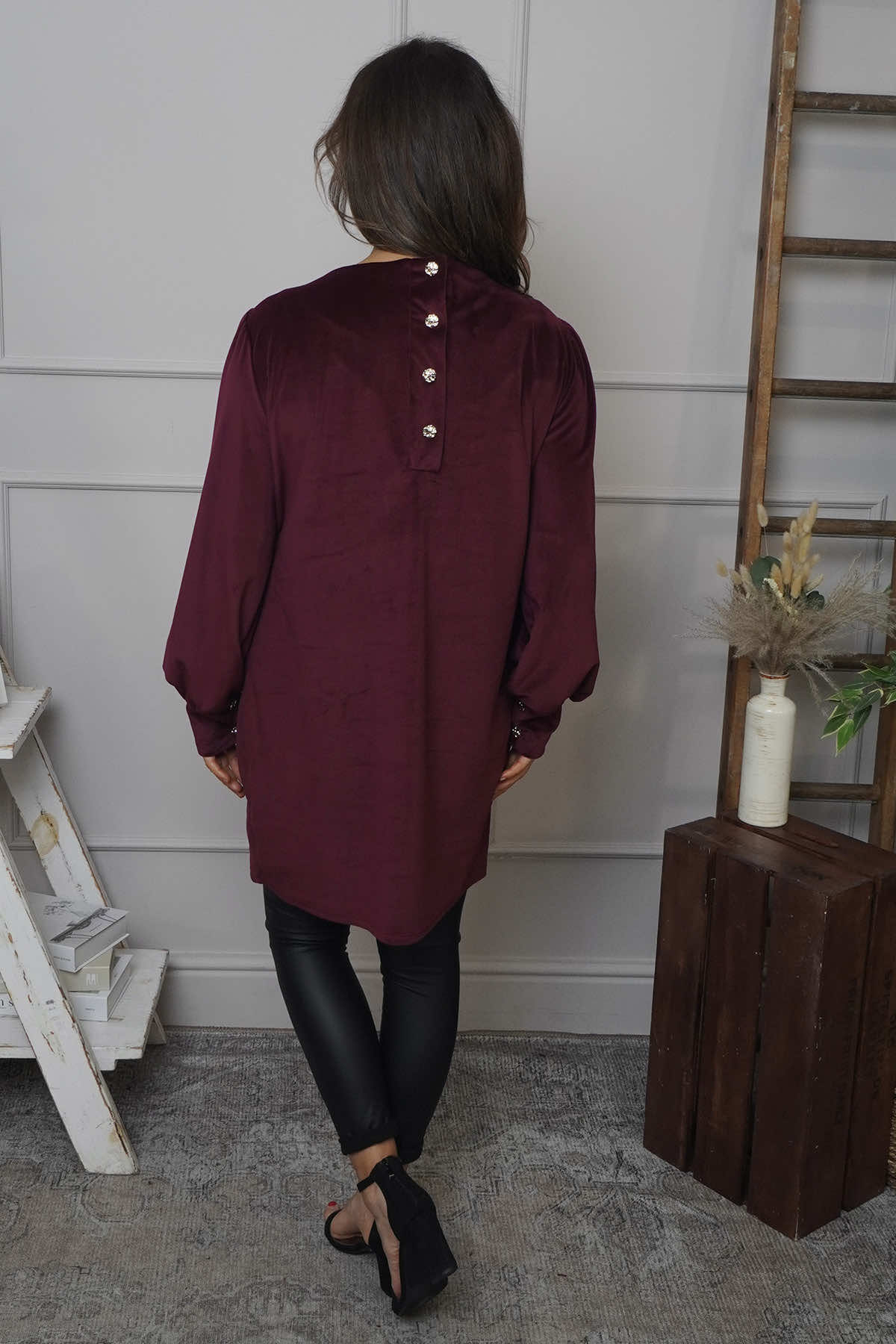 Zannah Button Back Tunic Wine