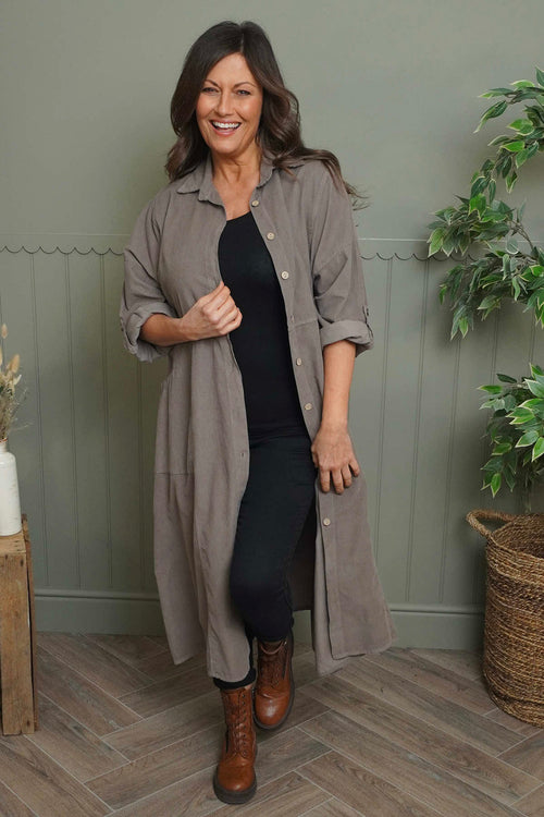 Lecia Needlecord Shirt Dress Mocha - Image 1